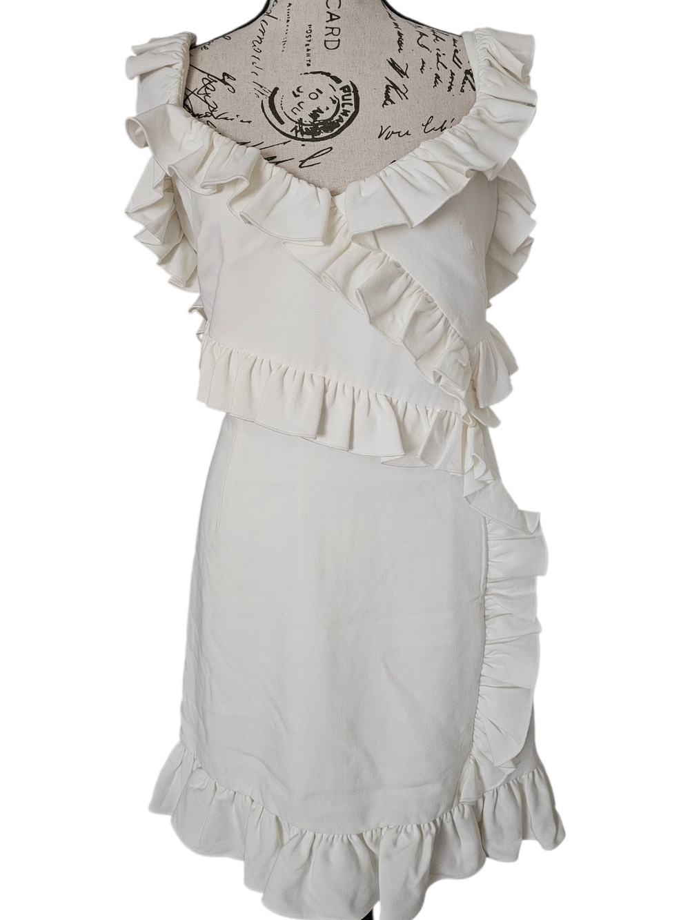 French Connection Cream Ruffle Sheath Dress